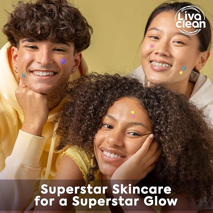 LivaClean 720 CT (3 Pack of 240) Superstar Pimple Patch for Face - Salicylic Acid & Tea Tree, Hydrocolloid Acne Patch, Pimple Patches Star Cute Zit Patches - 3 Sizes, 4 Colors