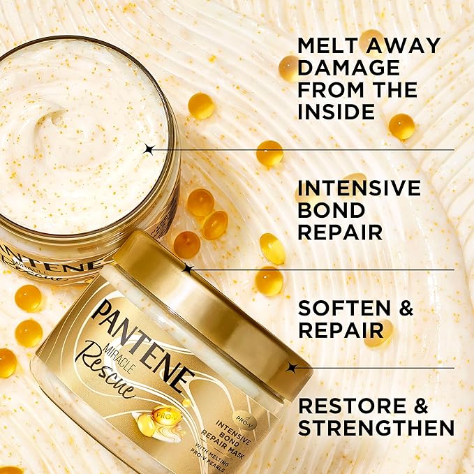 Pantene Miracle Rescue Hair Mask, Intensive Bond Repair with Pro-V Pearls, Melts Away Damage, Builds Bonds, Strengthens Against Damage, Deep Conditioning for Dry Damaged Hair, 10.1 fl oz(Pack of 12)