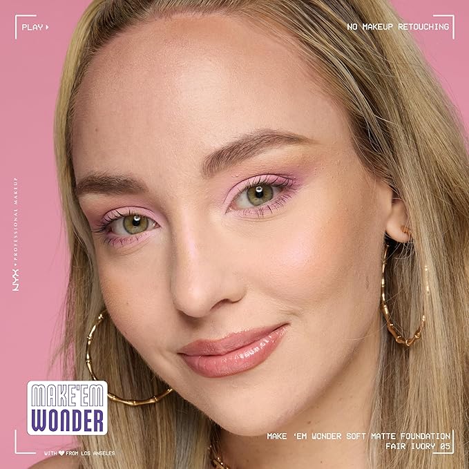 NYX PROFESSIONAL MAKEUP Make 'Em Wonder Liquid Foundation, 24HR Foundation Makeup With A Soft Matte Finish, Buildable Full Coverage - 05 Fair Ivory