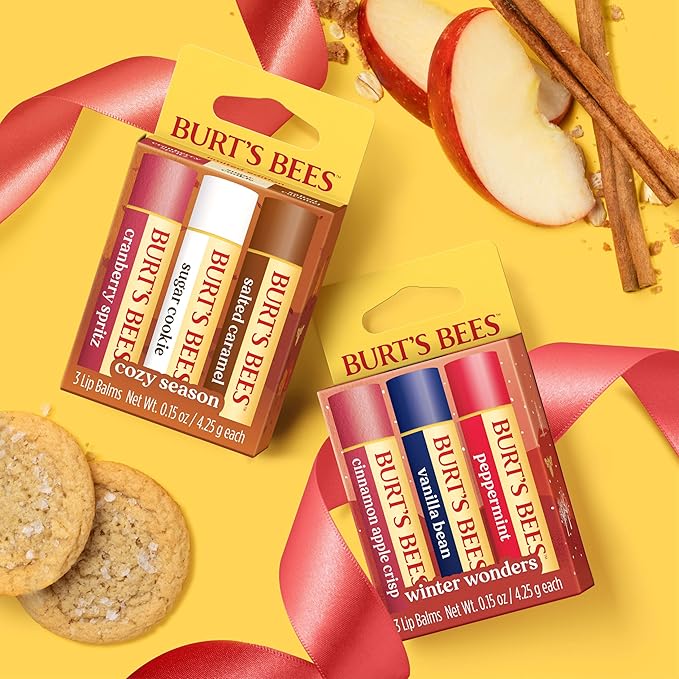 Burt's Bees Stocking Stuffers, Winter Wonders Lip Balm Set for Christmas Gifts, With Responsibily Sourced Beeswax, Natural Origin Lip Care, 3 Tubes, 0.15 oz.