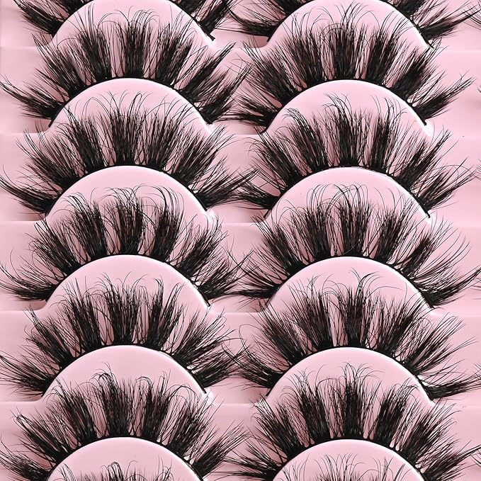 FARRED Lashes False Eyelashes Wispy Mink Lash Strips Natural Doll Eye Fake Eyelash Fluffy Wispies D curl Spiky Eye Lash Pack Easy Manga Lashes for Beginners (F6 | 11-17mm)
