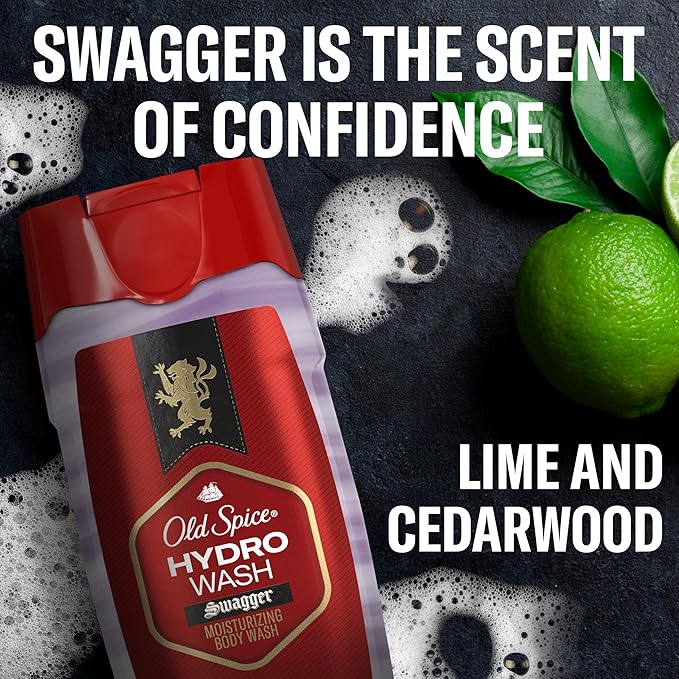 Old Spice Moisturizing Body Wash for Men, Hydro Wash, 2-in-1 Long Lasting Scent & Deep Hydration, 24/7 Shower Fresh, Smoother Swagger Scent, 16 oz (Pack of 4)