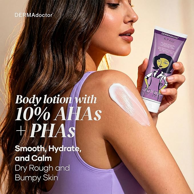 DERMAdoctor KP Bump Eraser Keratosis Pilaris Lotion – Gentle KP Cream for Arms and Full Body | Rough and Bumpy Skin Lotion for Keratosis Pilaris | Smooths, Hydrates & Softens | 10% AHAs + PHAs, 8 oz
