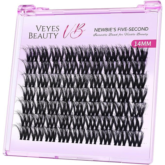 VEYESBEAUTY Lash Clusters Fluffy Individual Lash Extensions VBmuse 3D Layered Volume Eyelashes Thin & Invisible Band Wispy Faux Mink Lash Newbie's Five-Second Length 14mm