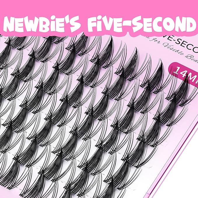 VEYESBEAUTY Lash Clusters Eyelash Extensions Thin & Invisible Band DIY Individual False Eyelashes Newbie's Five-Second Series Wispy Lash Tray for Self-application, Manga Lashes14mm Length