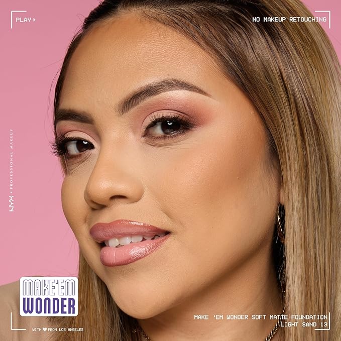 NYX PROFESSIONAL MAKEUP Make 'Em Wonder Liquid Foundation, 24HR Foundation Makeup With A Soft Matte Finish, Buildable Full Coverage - 13 Light Sand