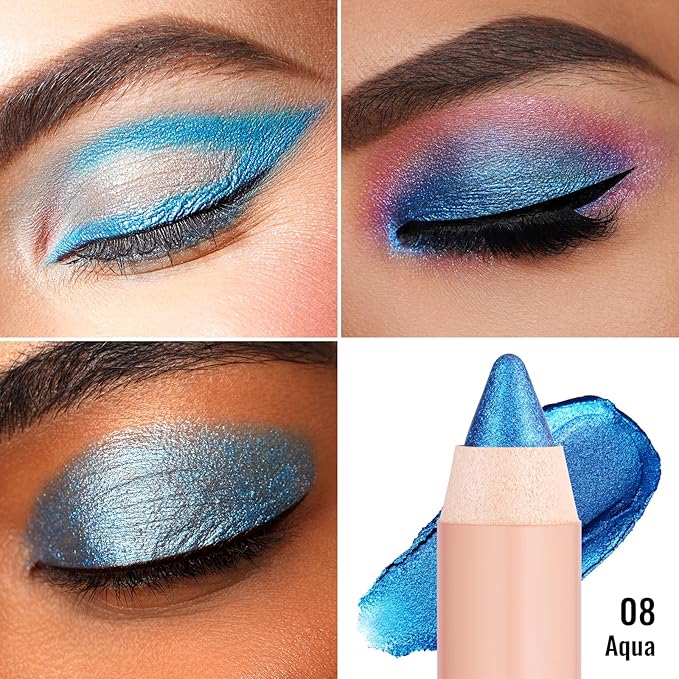 Oulac Blue Eyeshadow Twist-Up Pencil – Long-Lasting Shimmer Finish, Creamy Blendable Texture, Vegan & Cruelty-Free Eye Makeup, 1.25g, 08 Aqua