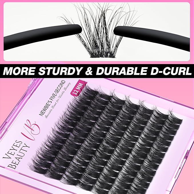 VEYESBEAUTY Lash Clusters Fluffy Individual Lash Extensions Xtreme 3D Layered Volume Eyelashes Thin & Invisible Band Wispy Faux Mink Lash Newbie's Five-Second Length 12mm