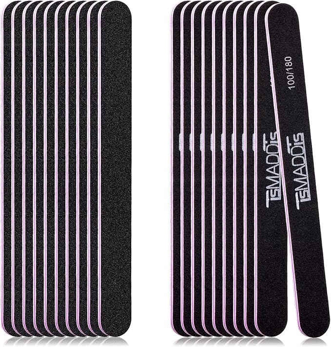 20Pack Nail Files, TsMADDTs Double Sided Emery Board 100 180 Grit Manicure File for Natural Acrylic Artificial Nail for Girls Women Men