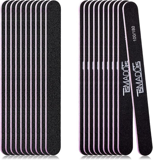 20Pack Nail Files, TsMADDTs Double Sided Emery Board 100 180 Grit Manicure File for Natural Acrylic Artificial Nail for Girls Women Men