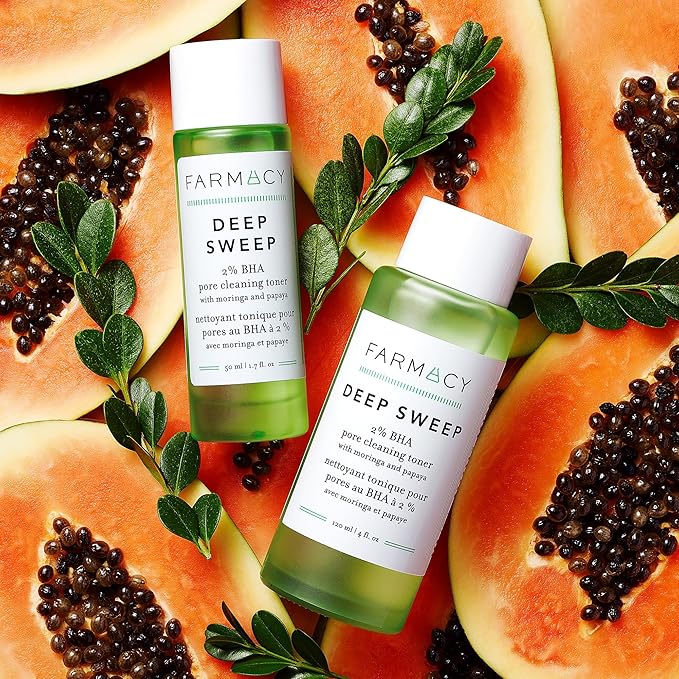 Farmacy 2% Salicylic Acid Toner for Face - Deep Sweep Gentle BHA Exfoliant for Oily Skin - Refines Texture with Papaya Enzymes & Moringa Water for a Healthy-Looking Complexion (10ml)