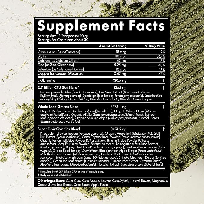 WelleCo The Super Elixir Daily Greens Powder, Probiotic Drink Mix with Whole Foods, Gluten Free, Vegan Gut Health Powder, Energy, Immunity, Healthy Skin, Hair & Nails (Jar, Pineapple & Lime Jar)