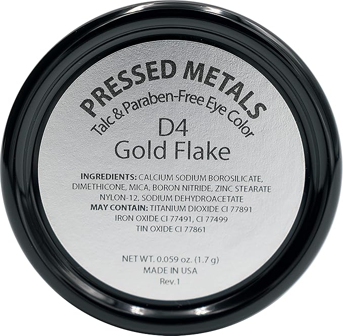 Dark Yellow Gold Flake Shimmering Metallic Pressed Powder Single Vegan Eyeshadow; Talc, Paraben & Cruelty Free