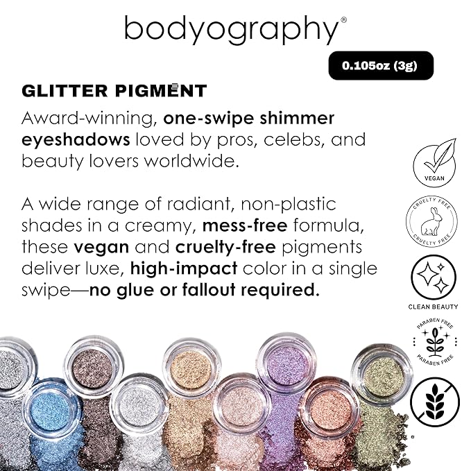Bodyography Glitter Pigments (Eclipse): High Shine Glitter Shadow | Gluten-Free, Cruelty-Free