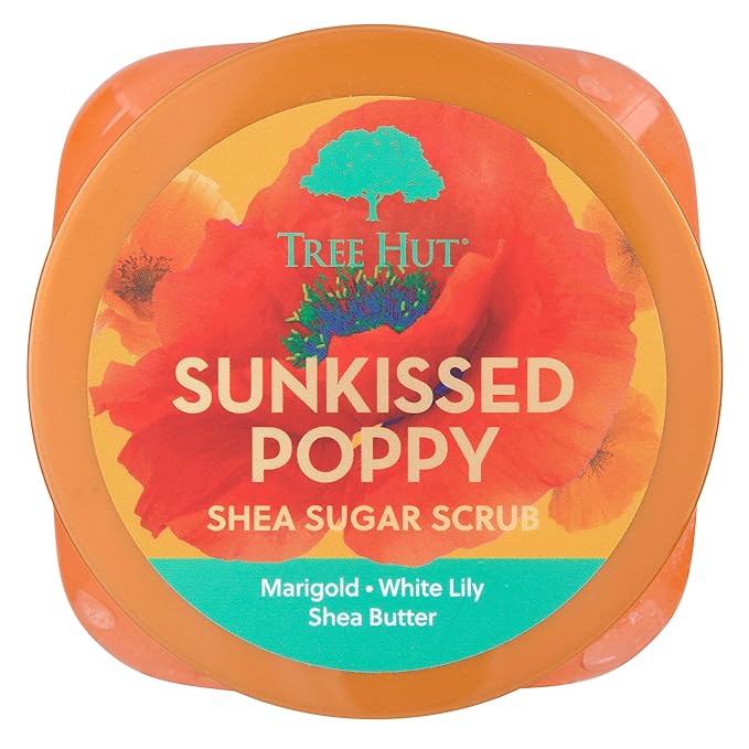 Tree Hut Sunkissed Poppy Shea Sugar Scrub, Exfoliating, Hydrating & Moisturizing Body Scrub with Shea Butter & Nourishing Essential Oils, Smooth & Soften Skin, 18 oz