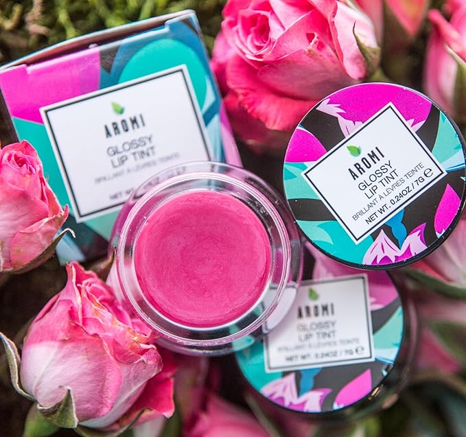 Aromi Glossy Lip Tint in Pot – Hydrating Lip Gloss Color, Sheer, Bright Pink Magenta Shade, Vegan & Cruelty-free, Moisturizing, Non-Sticky Formula (Pink Tulip)