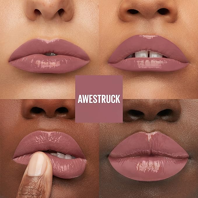 Maybelline Super Stay Vinyl Ink Longwear No-Budge Liquid Lipcolor Makeup, Highly Pigmented Color and Instant Shine, Awestruck, Pink Lipstick, 0.14 fl oz, 1 Count