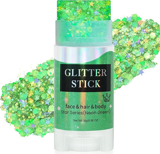 MEICOLY Light Green Body Glitter Stick,Green Accessories for Spirit Week,Alien Face Glitter,Hair Glitter for Women Kids,Irish St Patricks Day Accessories,Festival Mermaid Chunky Makeup for Mardi Gras
