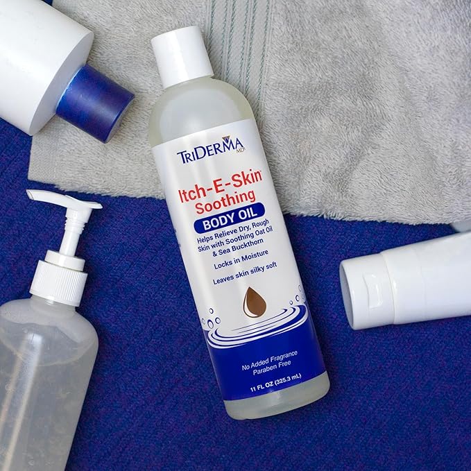 Itch-E-Skin Soothing and Moisturizing Body Oil with Sea Buckthorn Oil, Rose Hip Oil, Oat Oil to Relieve Itchy Skin, Non-Greasy Dry Body Oil, 12 ounces