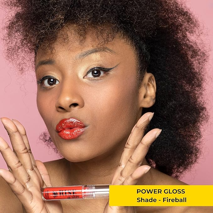 Power Gloss – Coral Red Vegan Non-Sticky Lip Gloss with High Pigment, Hyaluronic Acid, Jojoba & Castor Oil for Vibrant, Moisturizing Color (Fireball)