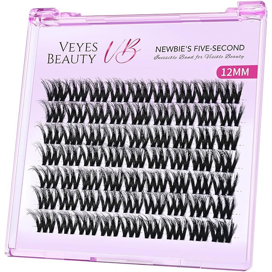 VEYESBEAUTY Lash Clusters Fluffy Individual Lash Extensions VBmuse 3D Layered Volume Eyelashes Thin & Invisible Band Wispy Faux Mink Lash Newbie's Five-Second Length 12mm