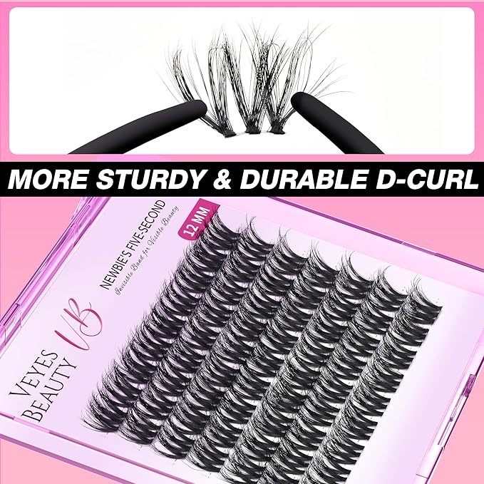 VEYESBEAUTY Lash Clusters Fluffy Individual Lash Extensions VBmuse 3D Layered Volume Eyelashes Thin & Invisible Band Wispy Faux Mink Lash Newbie's Five-Second Length 12mm