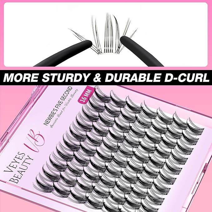 VEYESBEAUTY Lash Clusters Eyelash Extensions Thin & Invisible Band DIY Individual False Eyelashes Newbie's Five-Second Series Wispy Lash Tray for Self-application, Manga Lashes16mm Length