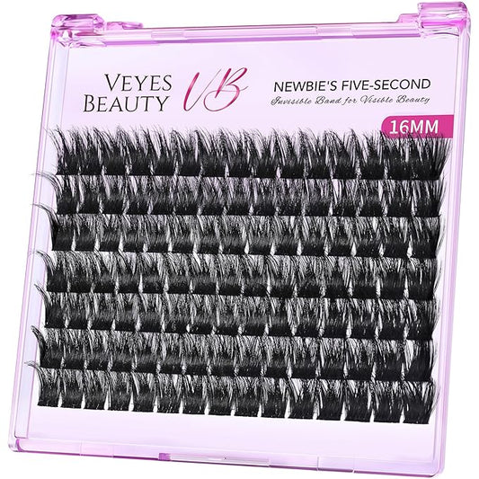 VEYESBEAUTY Lash Clusters Fluffy Individual Lash Extensions Xtreme 3D Layered Volume Eyelashes Thin & Invisible Band Wispy Faux Mink Lash Newbie's Five-Second Length 16mm