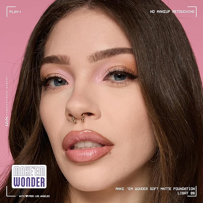 NYX PROFESSIONAL MAKEUP Make 'Em Wonder Liquid Foundation, 24HR Foundation Makeup With A Soft Matte Finish, Buildable Full Coverage - 06 Light