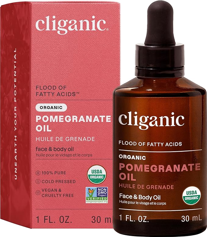 Cliganic Organic Pomegranate Seed Oil, 100% Pure - For Face, Skin | Natural Cold Pressed Unrefined
