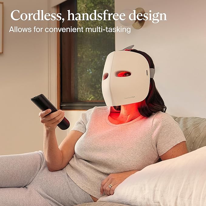 TheraFace Mask LED Light Therapy Skin Care Face Mask with Vibrating Massage - FSA Eligible Blue & Red Light Therapy for Face - LED Facial Massager for Wrinkles, Skin Tightening & Dark Spots