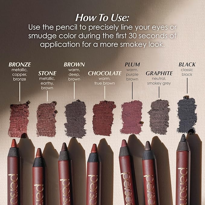 PERSONA 24HR Waterproof Eyeliner | Creamy, Smudgeable Pencil for Lash Line & Waterline | All-Day to All-Night Wear | Vegan, Cruelty-Free, Paraben-Free | Made in USA, Chocolate