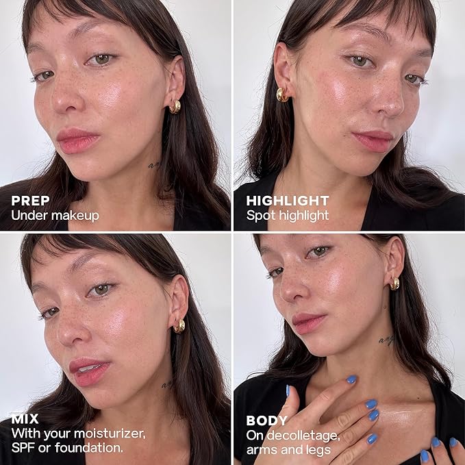 Saie Glowy Super Gel - Hydrating Makeup Primer and Illuminating Glow Serum Enriched with Vitamin C and Squalane Oil - All-Over Liquid Highlighter Makeup for Instant Glass Skin - Starglow (1 oz)