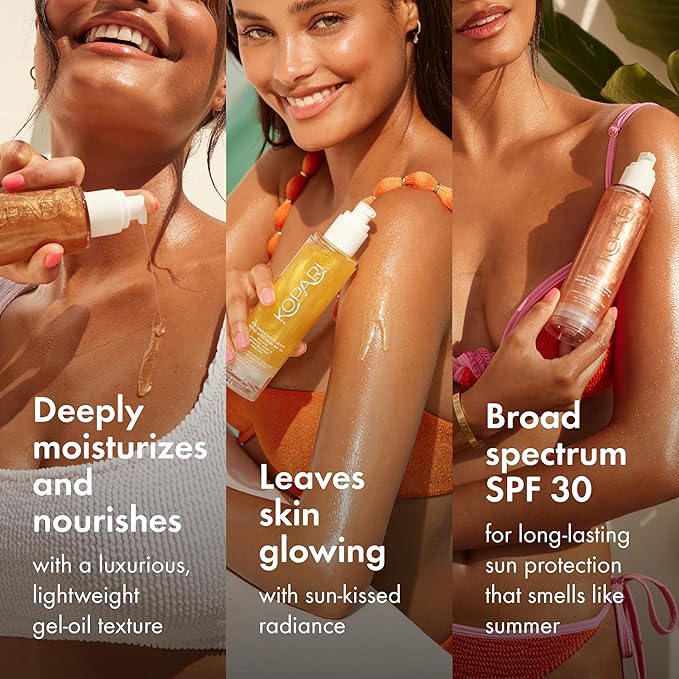 Kopari Sun Shield Body Glow, Broad Spectrum SPF 45, Lightweight Shimmering Gel Texture Absorbs Quickly, Non Sticky, Glowing Results, Rose Gold 5 oz