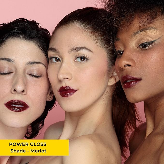 Power Gloss – Bold Merlot Vegan Lip Gloss with High Pigment, Hyaluronic Acid, Jojoba & Castor Oil for Vampy, Non-Sticky, Moisturizing Color (Merlot)