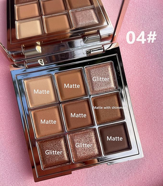 9 Colors Eyeshadow Palette, Matte & Shimmer & Glitter Eye Shadow, Highly Pigmented Silky Smooth Powder Waterproof Long Lasting Makeup Palettes. (Color 4)
