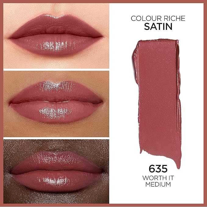 L'Oreal Paris Colour Riche Satin Lipstick for Moisturized Lips,Lip Makeup with Argan Oil and Vitamin E,Worth It Medium,0.13 Oz