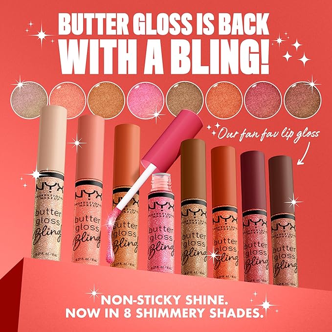 NYX Professional Makeup Butter Gloss Bling Lip Gloss, Non Sticky and Shiny Vegan Lip Makeup - Shimmer Down