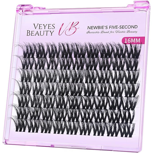 VEYESBEAUTY Lash Clusters Fluffy Individual Lash Extensions VBmuse 3D Layered Volume Eyelashes Thin & Invisible Band Wispy Faux Mink Lash Newbie's Five-Second Length 16mm