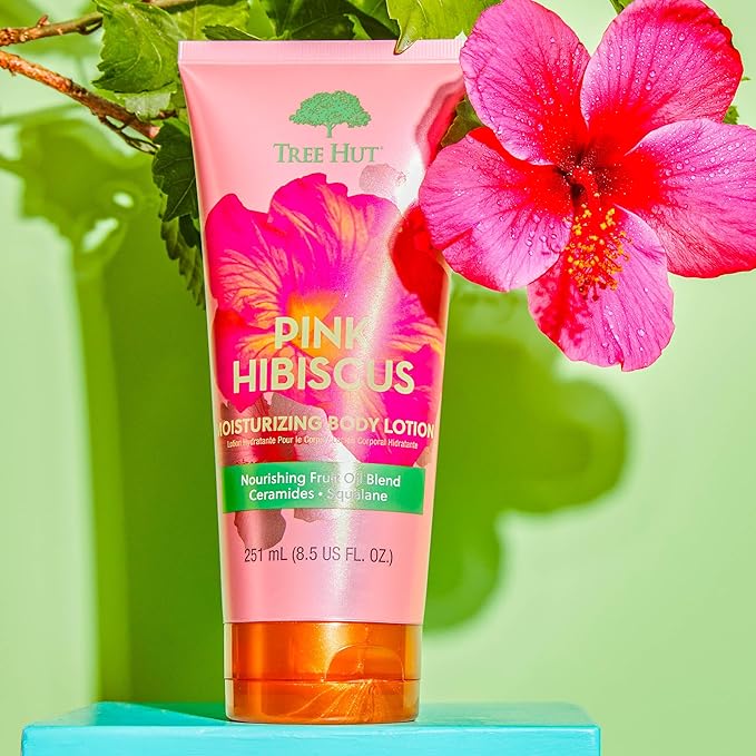 Tree Hut Pink Hibiscus Moisturizing Body Lotion, Ceramide and Squalene Formula Helps Protect Skin, Long-lasting Hydration Leaves Skin Feeling Soft & Moisturized, 8.5 fl oz. (Pack of 2)
