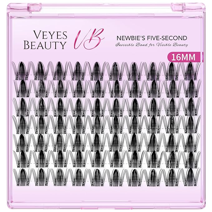 VEYESBEAUTY Lash Clusters Eyelash Extensions Thin & Invisible Band DIY Individual False Eyelashes Newbie's Five-Second Series Wispy Lash Tray for Self-application, Manga Lashes16mm Length