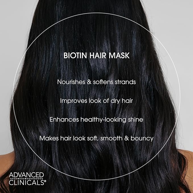 Advanced Clinicals Biotin Hair Treatment Anti-Breakage Repair Hair Mask. Strengthen Broken, Color-Treated Hair W/Repairing Deep Conditioner Manuka Honey & Caffeine, Hydrating Mask Restores Weak Hair