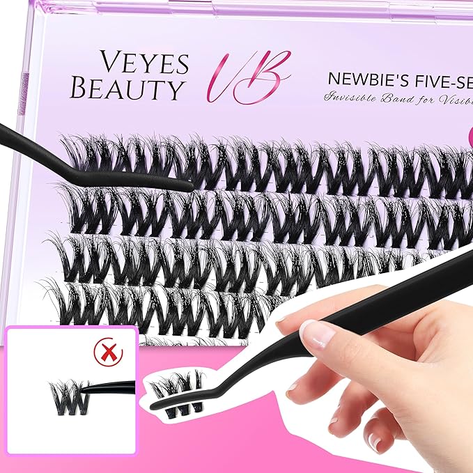 VEYESBEAUTY Lash Clusters Fluffy Individual Lash Extensions VBmuse 3D Layered Volume Eyelashes Thin & Invisible Band Wispy Faux Mink Lash Newbie's Five-Second Length 12mm