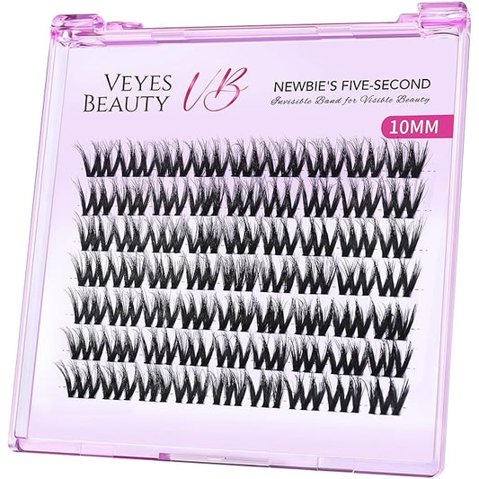 VEYESBEAUTY Lash Clusters Fluffy Individual Lash Extensions VBmuse 3D Layered Volume Eyelashes Thin & Invisible Band Wispy Faux Mink Lash Newbie's Five-Second Length 10mm