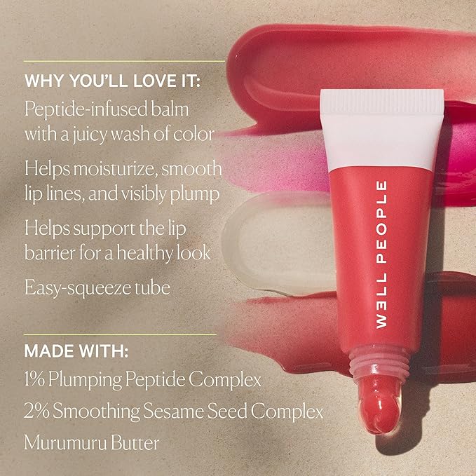 Well People Poutlove Peptide Lip Balm, Hydrating Sheer Tinted Lip Treatment with Peptide Complex, Murumuru Butter & Sesame Seed Complex for a Plumper, Smoother-Looking Pout, Coconut