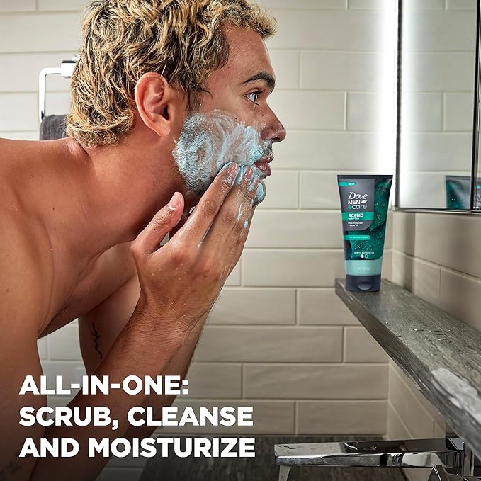 DOVE MEN + CARE Body and Face Scrub Eucalyptus Deeply Exfoliates for Hydrated & Nourished Skin 100% Gentle Cleanser, No Sulfate Cleansers or Parabens 9 oz