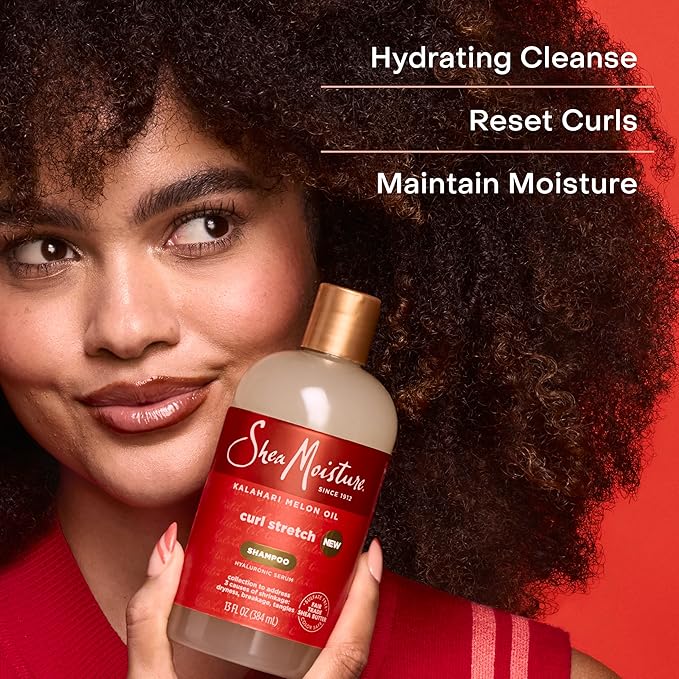 SheaMoisture Curl Stretch Shampoo Kalahari Melon Oil Infused with Hyaluronic Serum, Cleanses and Hydrates for Strong and Soft Curls, for Type 4 Hair 13 Fl Oz