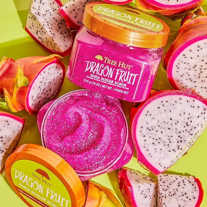Tree Hut Dragon Fruit Shea Sugar Scrub, Exfoliating, Hydrating & Moisturizing Body Scrub with Shea Butter & Nourishing Essential Oils, Smooth & Soften Skin, 18 oz