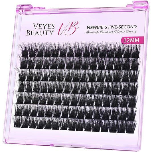 VEYESBEAUTY Lash Clusters Fluffy Individual Lash Extensions Xtreme 3D Layered Volume Eyelashes Thin & Invisible Band Wispy Faux Mink Lash Newbie's Five-Second Length 12mm