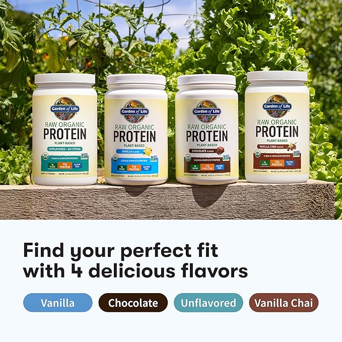 Garden of Life Protein Powder, Vegan Protein Powder, BCAA, Probiotics & Digestive Enzymes, Gluten & Lactose Free, Vanilla, 1.5 LB